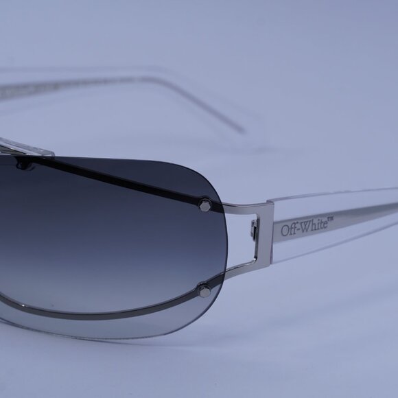 Off-White OERI103 BIG WHARF 7207 Sunglasses Silver Shield Frame, Grey Lenses - Picture 3 of 10